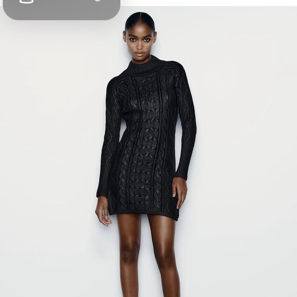 Zara NWT Cable Mock neck Sweater Dress - Black metallic size Small